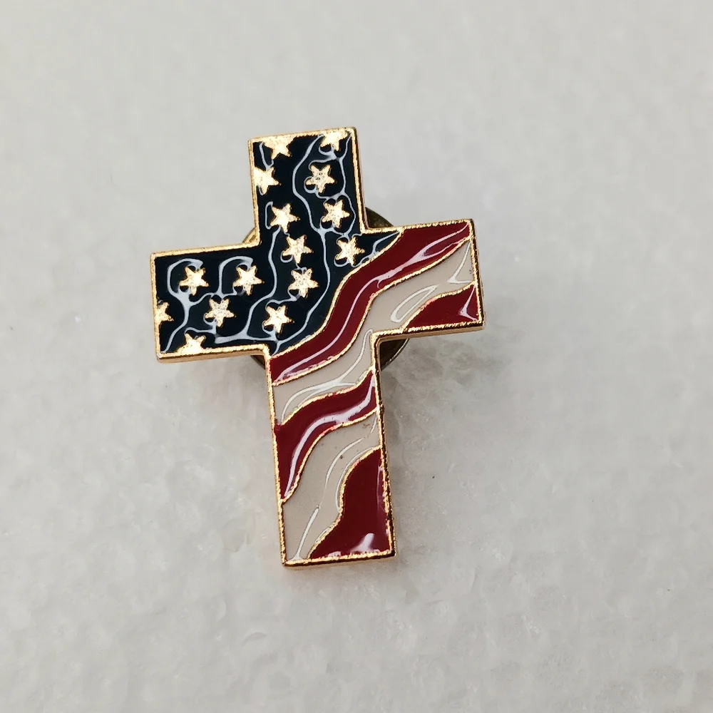 Lapel Pin American Flag Cross Vintage